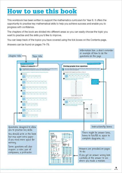 Produktbild: KS3 Year 8 Maths Targeted Practice Workbook with answers.