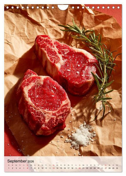 Produktbild: Saftiges Fleisch - Steaks f&uuml;r Genie&szlig;er und Fleischliebhaber (Wandkalender 2026 DIN A4 hoch), CALVENDO Monatskalender