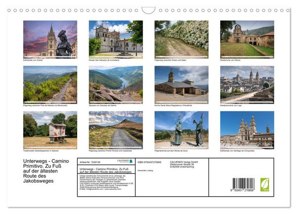 Produktbild: Unterwegs - Camino Primitivo. Zu Fu&szlig; auf der &auml;ltesten Route des Jakobsweges (Wandkalender 2026 DIN A3 quer), CALVENDO Monatskalender