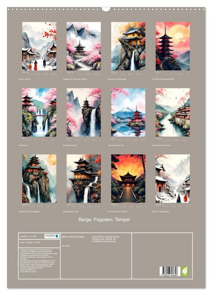 Produktbild: Berge, Pagoden, Tempel (Wandkalender 2026 DIN A2 hoch), CALVENDO Monatskalender