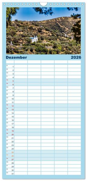 Produktbild: Familienplaner 2026 - Die Insel Naxos - Ein Traum in blau und wei&szlig; mit 5 Spalten (Wandkalender, 21 x 45 cm) CALVENDO