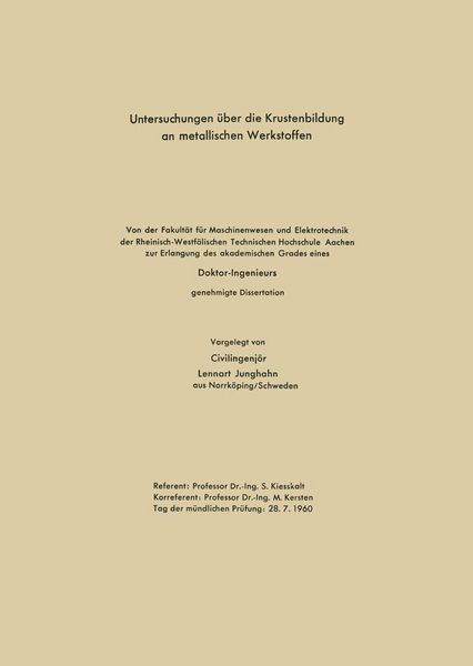 Produktbild: Untersuchungen &uuml;ber die Krustenbildung an metallischen Werkstoffen