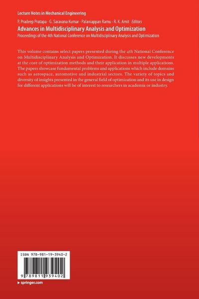 Produktbild: Advances in Multidisciplinary Analysis and Optimization