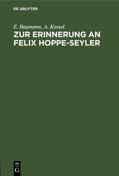 Produktbild: Zur Erinnerung an Felix Hoppe-Seyler