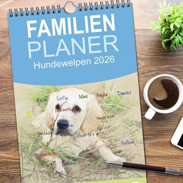 Produktbild: Familienplaner 2026 - Hundewelpen 2026 mit 5 Spalten (Wandkalender, 21 x 45 cm) CALVENDO