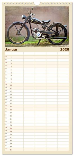 Produktbild: Familienplaner 2026 - Motorrad Oldtimer mit 5 Spalten (Wandkalender, 21 x 45 cm) CALVENDO