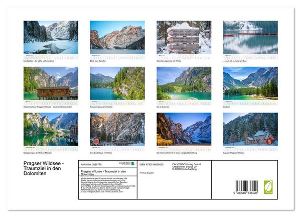 Produktbild: Pragser Wildsee - Traumziel in den Dolomiten (hochwertiger Premium Wandkalender 2026 DIN A2 quer), Kunstdruck in Hochglanz