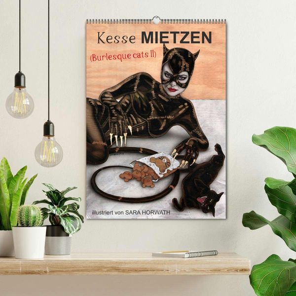 Produktbild: Kesse Mietzen - Burlesque cats II - mit flotten Linien gezeichnete Pin-up Katzen (Wandkalender 2025 DIN A2 hoch), CALVENDO Monatskalender