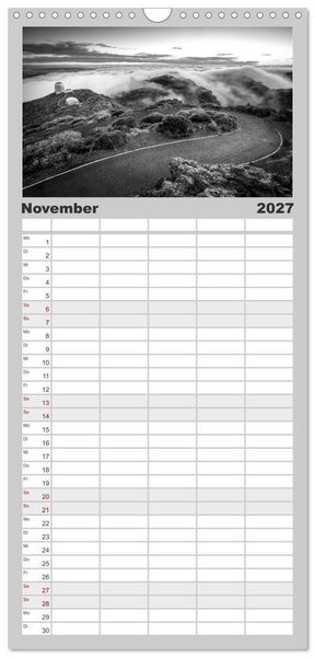Produktbild: Familienplaner 2027 - Monochrome Wonders mit 5 Spalten (Wandkalender, 21 x 45 cm) CALVENDO