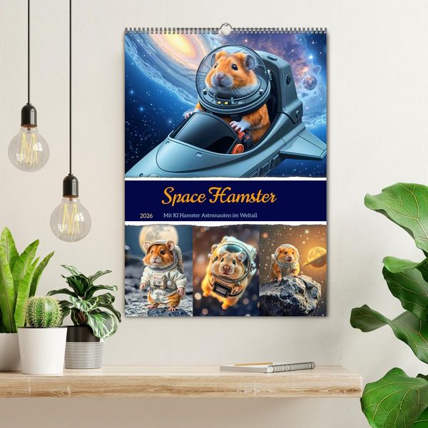 Produktbild: Space Hamster - Mit KI Hamster Astronauten im Weltall (Wandkalender 2026 DIN A2 hoch), CALVENDO Monatskalender