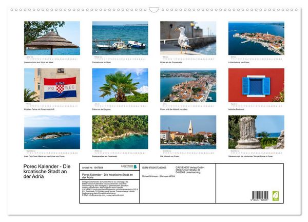 Produktbild: Porec Kalender - Die kroatische Stadt an der Adria (Wandkalender 2026 DIN A2 quer), CALVENDO Monatskalender
