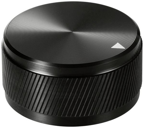 Produktbild: TRU COMPONENTS TC-11654300 Drehknopf mit Knopfmarkierung Schwarz (&Oslash; x H) 34 mm x 17 mm Aluminium 1 St.