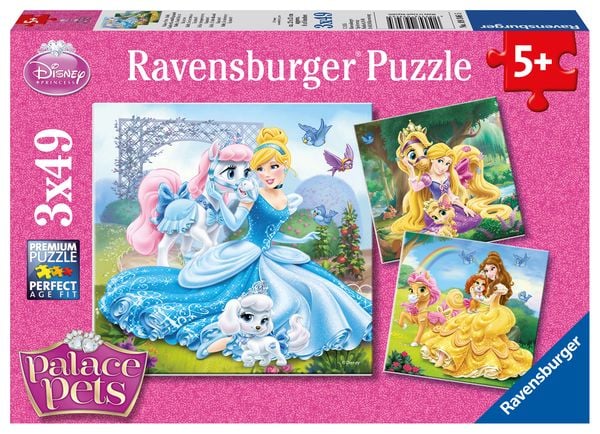 Puzzle Ravensburger Palace Pets - Belle, Cinderella und Rapunzel 3 X 49 Teile