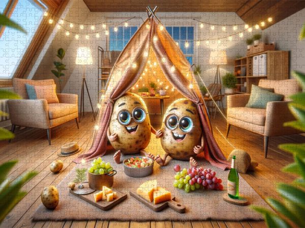 Produktbild: CALVENDO Puzzle Camping-Abenteuer zu Hause: Die Couch-Potatoes und ihr Zelt | 1000 Teile Lege-Gr&ouml;&szlig;e 64x48cm Foto-Puzzle f&uuml;r gl&uuml;ckliche Stunden