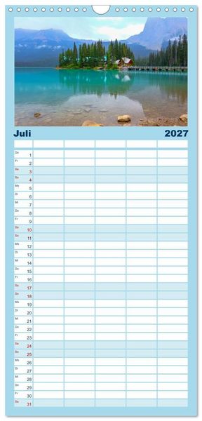 Produktbild: Familienplaner 2027 - Kanadas Rocky Mountains: Zwischen Gipfeln & glasklaren Seen mit 5 Spalten (Wandkalender, 21 x 45 cm) CALVENDO
