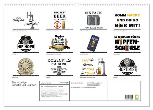 Produktbild: Bier - Lustige Spr&uuml;che und Grafiken (Wandkalender 2026 DIN A2 quer), CALVENDO Monatskalender