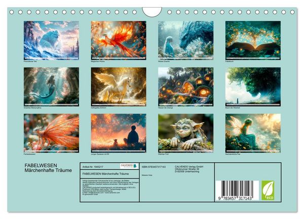 Produktbild: FABELWESEN M&auml;rchenhafte Tr&auml;ume (Wandkalender 2026 DIN A4 quer), CALVENDO Monatskalender