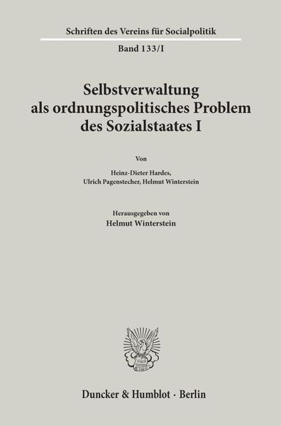 Produktbild: Selbstverwaltung als ordnungspolitisches Problem des Sozialstaates I.