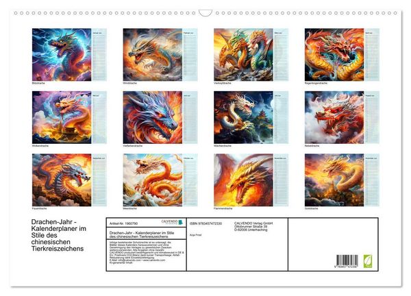 Produktbild: Drachen-Jahr - Kalenderplaner im Stile des chinesischen Tierkreiszeichens (Wandkalender 2026 DIN A2 quer), CALVENDO Monatskalender