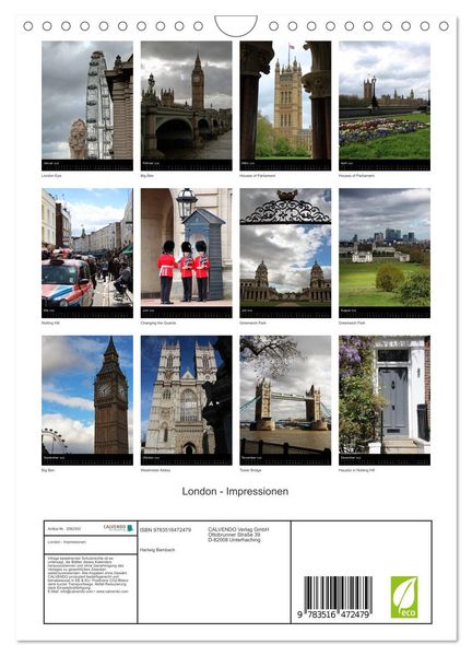 Produktbild: London - Impressionen (Wandkalender 2026 DIN A4 hoch), CALVENDO Monatskalender