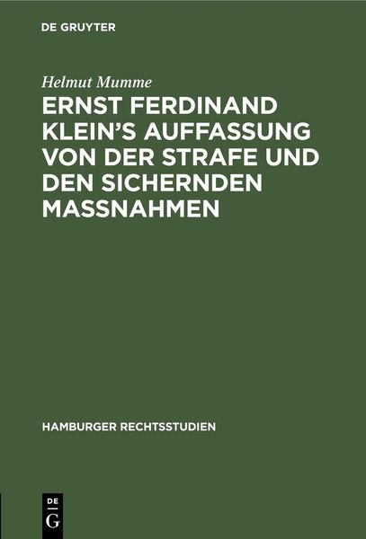 Produktbild: Ernst Ferdinand Klein's Auffassung von der Strafe und den sichernden Massnahmen