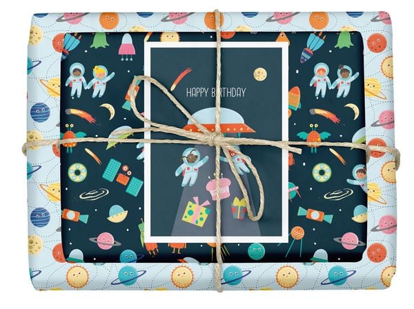Produktbild: Geschenkpapier-Set f&uuml;r Kinder: Weltall (Astronauten/ Raketen/ Weltraum)