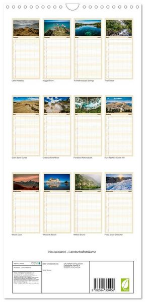 Produktbild: Familienplaner 2027 - Neuseeland - Landschaftstr&auml;ume mit 5 Spalten (Wandkalender, 21 x 45 cm) CALVENDO