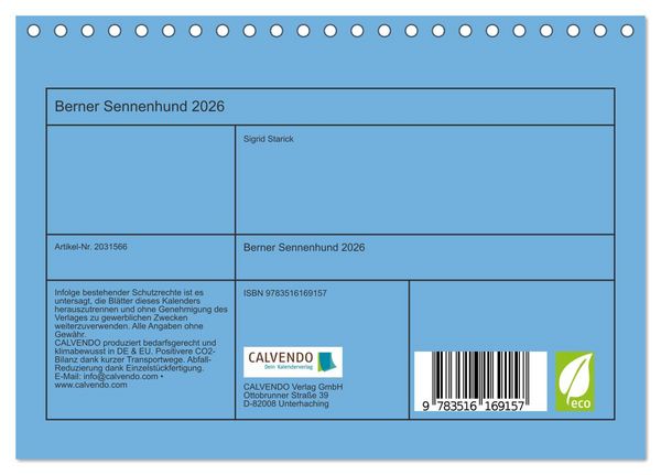 Produktbild: Berner Sennenhund 2026 (Tischkalender 2026 DIN A5 quer), CALVENDO Monatskalender