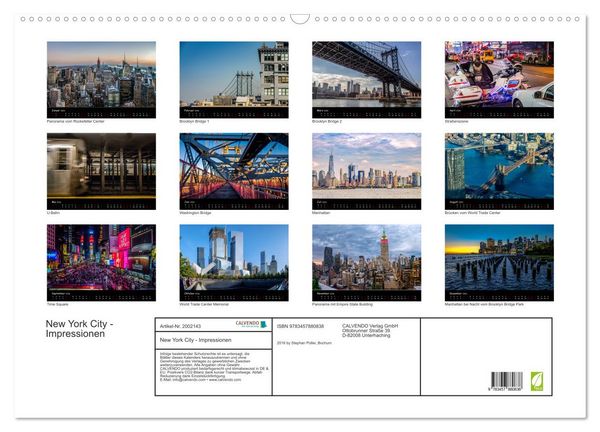 Produktbild: New York City - Impressionen (Wandkalender 2026 DIN A2 quer), CALVENDO Monatskalender