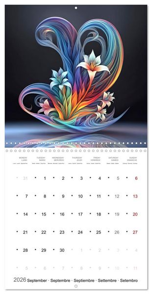 Produktbild: Fleurs en verre color&eacute; (Calendrier mural carr&eacute; 2026 30x30 cm) Calendrier double avec une page pour vos prises de notes