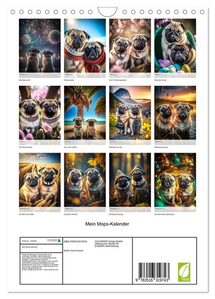 Produktbild: Mein Mops-Kalender (Wandkalender 2026 DIN A4 hoch), CALVENDO Monatskalender