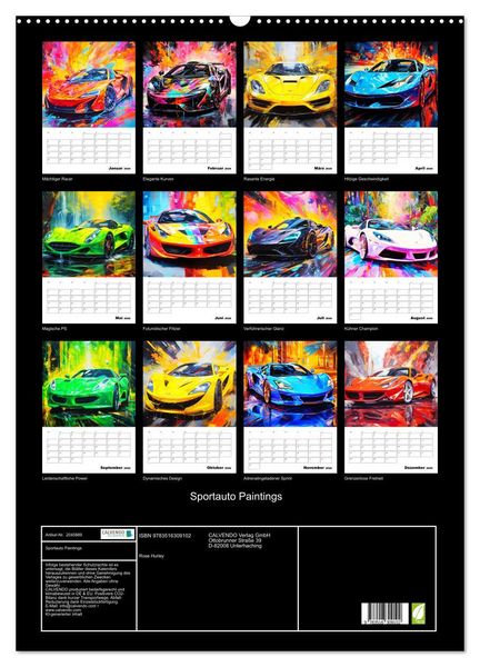 Produktbild: Sportauto Paintings (Wandkalender 2026 DIN A2 hoch), CALVENDO Monatskalender