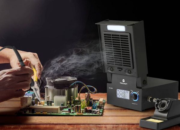 Produktbild: TOOLCRAFT LSL-951 L&ouml;tstation mit LED-Beleuchtung und L&ouml;trauchabsaugung digital 80 W 160 - 480 &deg;C
