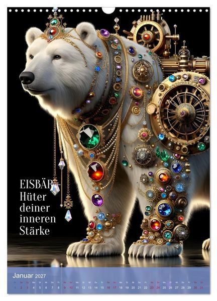 Produktbild: Krafttiere und Kristalle (Wandkalender 2027 DIN A3 hoch), CALVENDO Monatskalender