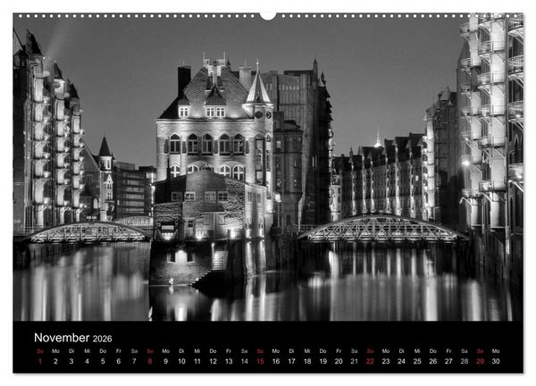 Produktbild: Hamburg monochrome Impressionen (Wandkalender 2026 DIN A2 quer), CALVENDO Monatskalender