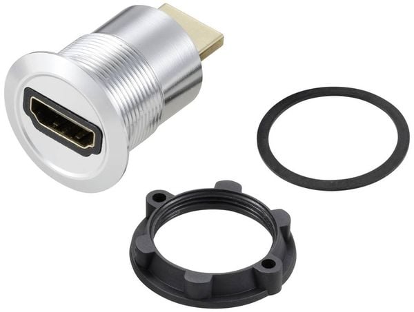 Produktbild: TRU COMPONENTS TC-11980448 HDMI Panel-Adapter Buchse HDMI-Buchse - HDMI-Stecker Silber Polzahl: 1 Inhalt: 1 St.