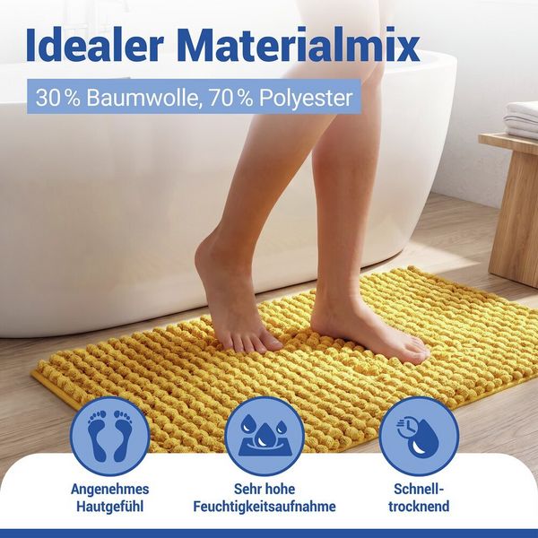 Produktbild: Badteppich Mod. Solivo Senfgelb, 50 x 80 cm, rutschfest und waschbar bis 30 &deg;C