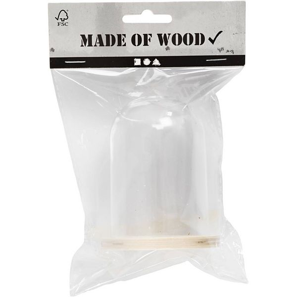 Produktbild: Creativ Company Plastikglas Glocke auf Holzfu&szlig;, H 9,5 cm, D 6 cm, Lochgr&ouml;&szlig;e 3 mm, 1 Stk