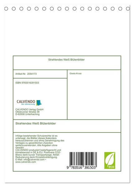 Produktbild: Strahlendes Wei&szlig; Bl&uuml;tenbilder (Tischkalender 2026 DIN A5 hoch), CALVENDO Monatskalender