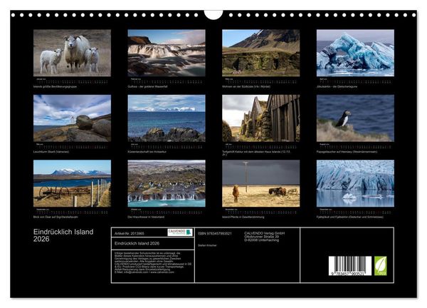 Produktbild: Eindr&uuml;cklich Island 2026 (Wandkalender 2026 DIN A3 quer), CALVENDO Monatskalender