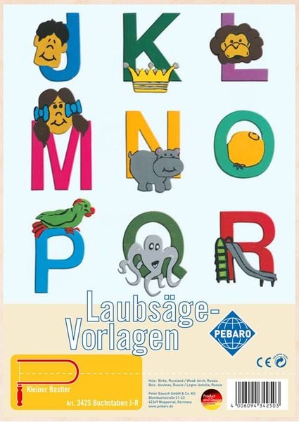 Produktbild: PEBARO 342S - Laubs&auml;gevorlage Buchstaben J - R, 1 Platte, Gr&ouml;&szlig;e DIN A4