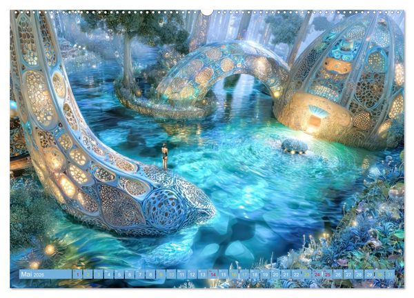 Produktbild: Fantasiekreaturen am Wasser - Biomorphe Landschaften (Wandkalender 2026 DIN A2 quer), CALVENDO Monatskalender
