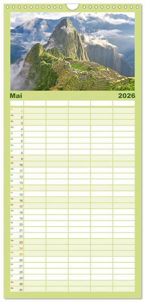 Produktbild: Familienplaner 2026 - Alte Kulturen Mittel- und S&uuml;damerikas: Versunkene Welten mit 5 Spalten (Wandkalender, 21 x 45 cm) CALVENDO