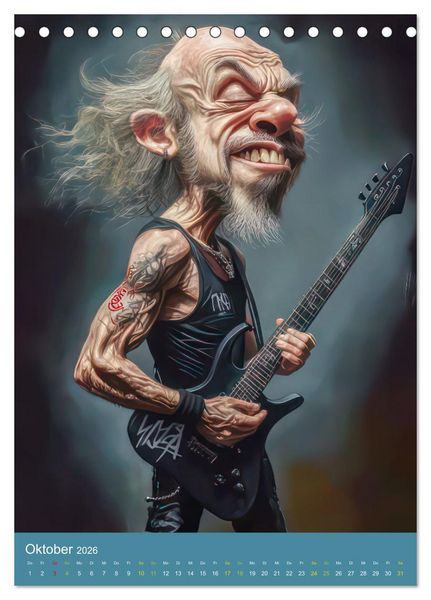 Produktbild: Rockbands und Punkbands - Witzige Karikaturen (Tischkalender 2026 DIN A5 hoch), CALVENDO Monatskalender