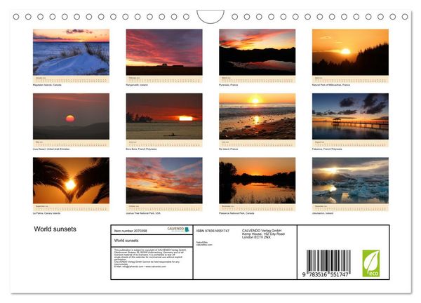 Produktbild: World sunsets (Wall Calendar 2026 DIN A4 landscape), CALVENDO 12 Month Wall Calendar