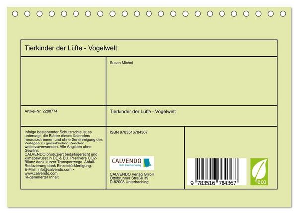Produktbild: Tierkinder der L&uuml;fte - Vogelwelt (Tischkalender 2027 DIN A5 quer), CALVENDO Monatskalender