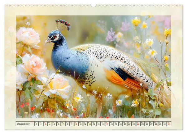 Produktbild: Pfaue. Elegante Zierv&ouml;gel im englischen Garten (Wandkalender 2027 DIN A2 quer), CALVENDO Monatskalender