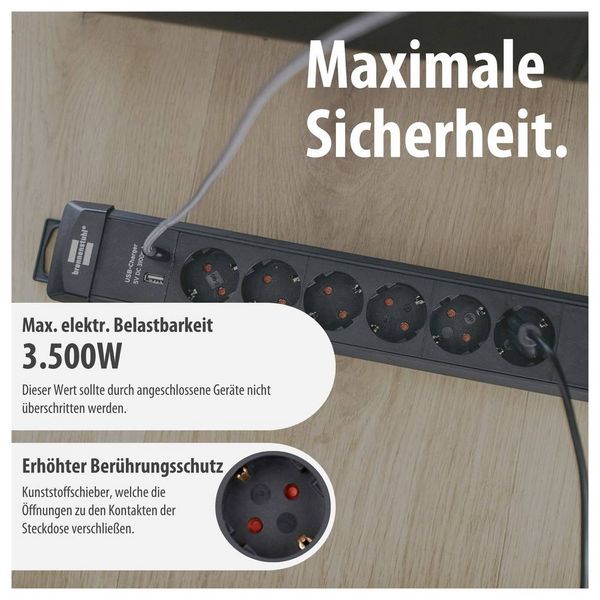 Produktbild: Brennenstuhl 1951160602 Steckdosenleiste mit Schalter 6fach Schwarz Schutzkontakt 1 St.