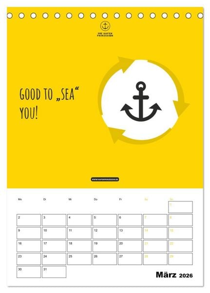 Produktbild: hafenprinzessin: Ankertr&auml;ume & Meer - Der moderne Zitate-Wandkalender f&uuml;r maritime Lebensmomente! (Tischkalender 2026 DIN A5 hoch), CALVENDO Monatskalender