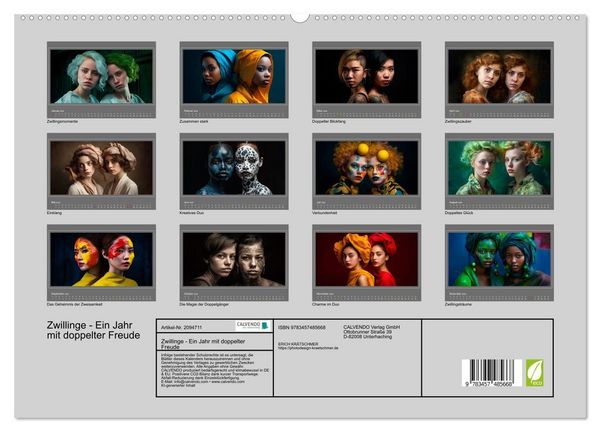 Produktbild: Zwillinge - Ein Jahr mit doppelter Freude (hochwertiger Premium Wandkalender 2026 DIN A2 quer), Kunstdruck in Hochglanz